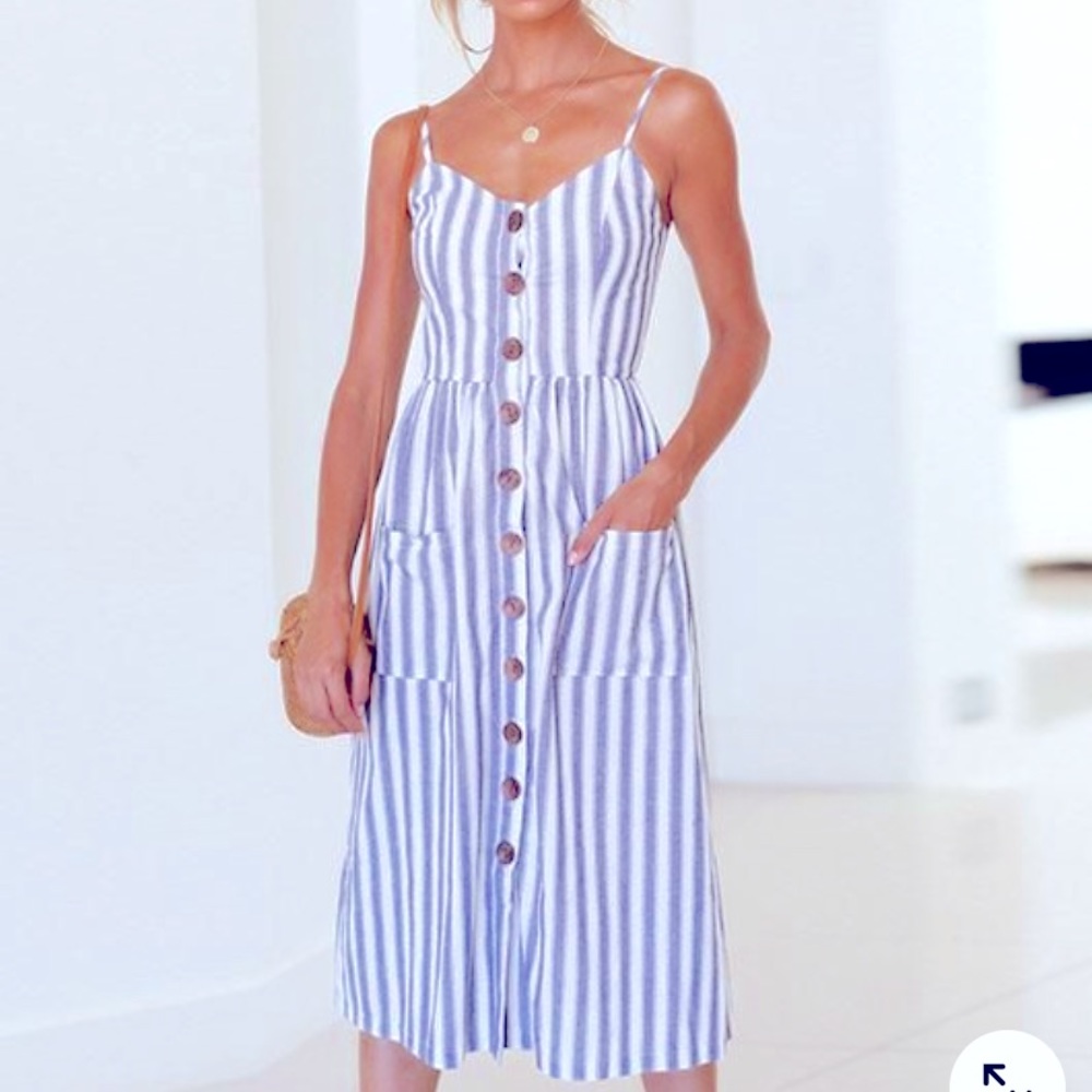 COPY - Angashion Front Buttons Spaghetti Straps Dress Size: Large